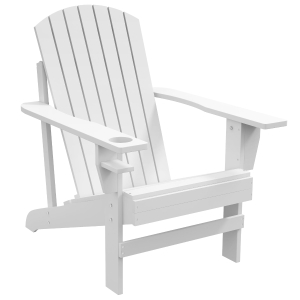 Outsunny Oversized Adirondack Chair, Outdoor Fire Pit and Porch Seating, Classic Log Lounge w/ Built-in Cupholder, White