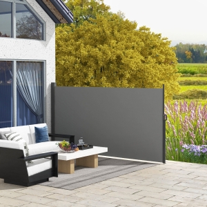 Outsunny Patio Outdoor Folding Retractable Side Awning Privacy Screen with Resistance to UV Rays & Wind, 118" x 63", Light Grey
