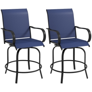 Outsunny Outdoor Bar Stools Set of 2, 360° Swivel Bar Height Chairs, 26.75" x 29.5" x 48.5", Navy Blue