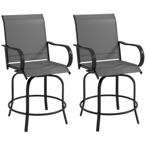 Outsunny Outdoor Bar Stools Set of 2, 360° Swivel Bar Height Chairs, 26.75" x 29.5" x 48.5", Gray