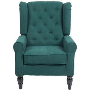 HOMCOM Wingback Accent Chair for Living Room, Button-Tufted Lounge Chair with Round Armrests and Wood Legs, Dark Green