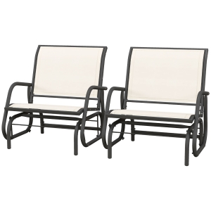 Outsunny 2 Pieces Outdoor Glider Chair, Steel Swing Chai with Curved Armrests for Porch, Garden, Poolside, Balcony, Cream White