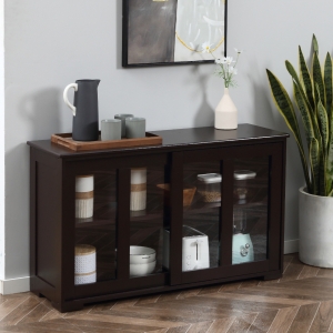 HOMCOM Modern Kitchen Sideboard, Stackable Storage Cabinet, Sliding Glass Door Console, Cupboard Serving Buffet for Kitchen & Dining Room, Coffee