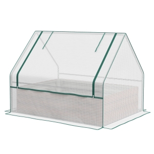 Outsunny Raised Garden Bed, Outdoor Metal Planter Box with Mini Greenhouse, White and Brown