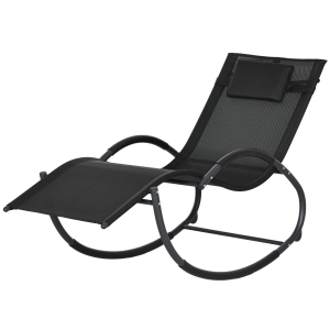Outsunny Outdoor Patio Rocking Chair, Porch Rocker for Sun Tanning with Pillow and Armrests for Lawn, Beach, Black