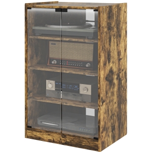 HOMCOM 5-Tier Media Cabinet, Media Stand with Adjustable Shelves, Tempered Glass Doors, and Cable Management, Rustic Brown
