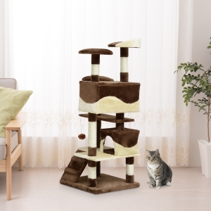 PawHut 53" Cat Tree Scratching Large Kitten Play House Multi-Level Activity Center Pet Furniture
