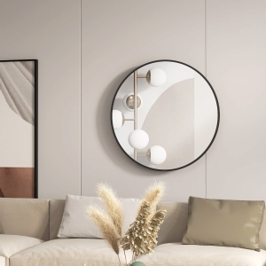 HOMCOM 36" Round Mirror, Bathroom Wall Mirror with Metal Frame, Decorative Vanity Mirror for Living Room, Bedroom, Black