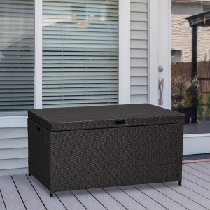 Outsunny Outdoor Storage Box with 118 Gallon Storage, Plastic Top Lid, Handles for Cushions, Pool Essentials, Garden Tools, Grey