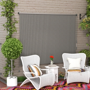 Outsunny 8' x 6' Patio Door Blinds, Outdoor Roller Shades, Cordless Roll Up Shade for Porch Gazebo, Light Grey