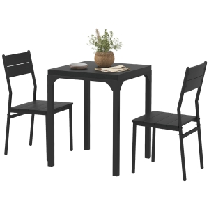 HOMCOM 3 Piece Dining Room Set for 2, Dining Table Set for Breakfast Nook, Small Space, Apartment, Space Saving, Black