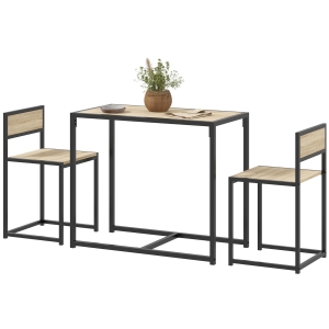 HOMCOM 3-Piece Dining Room Set, Industrial Kitchen Table Set with Rectangular Table and 2 Dining Chairs, Oak
