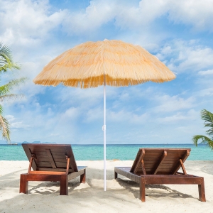 Outsunny 6FT Beach Umbrella Tilt Sunshade Height Adjustable Outdoor Market Patio Yard Crank Deck Sun Shade, Wheat
