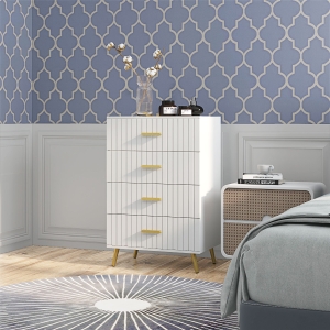 HOMCOM 4 Drawer Cabinet, Drawer Chest for Bedroom, Chest of Drawers with Aluminium Legs and Gold Handles, White