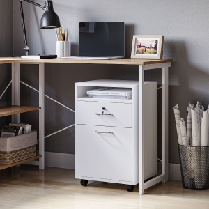HOMCOM 24" Vertical Filing Cabinet with Lockable Drawer, Mobile File Cabinet with 2 Keys, Wheels for Home Office, White