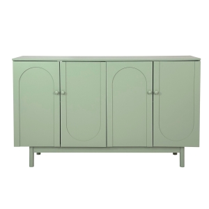 4-Door Intaglio Storage Cabinet with Pine Legs, Solid Wood Pulls, Adjustable Shelves, and MDF, 59.06"L x 15.75"W x 32.43"H, Mint Green