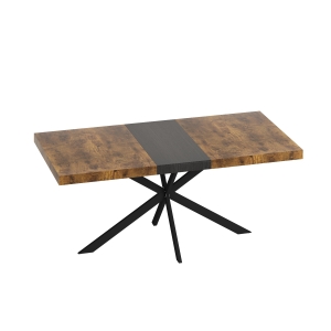Retro Rectangular Stretch Dining Table, Antique Wood Top, Black Iron Base, with Storage Box, 55.11"-70.86", Black Brown