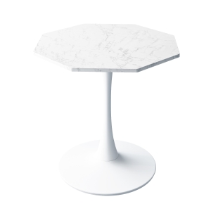 31.5" Modern Octagonal Coffee Table with Printed White Marble Table Top, Metal Base, Easy Assembly, and 220 lbs Weight Capacity, White Marble