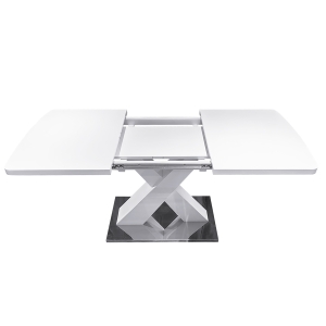 Modern Square Dining Table, Stretchable MDF Table Top with X-Shape Metal Base, 62.99"L x 31.5"W x 30.12"H, 220 lbs Capacity, White