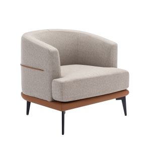 Upholstered Round Armchair with Sturdy Metal Legs and Thick Cushions, Modern Two-tone Barrel Fabric Chair, 29.92" x 28.35" x 21.26", Burnt Orange