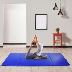 Soozier 4'x10'x2'' Folding Gymnastics Tumbling Mat, Exercise Mat with Carrying Handles for Yoga, MMA, Martial Arts, Dark Blue