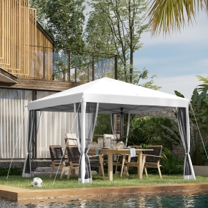 Outsunny 10' x 10' Canopy Tent with Removable Mesh Sidewall Netting Carry Bag Pop Up Tent Gazebo for Patio Cream