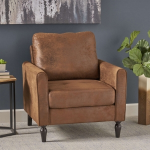 Contemporary Club Chair with Plush Microfiber Cushions, Low Profile Design, Birch Wood Frame, 31" L x 33.25" W x 35" H, Brown