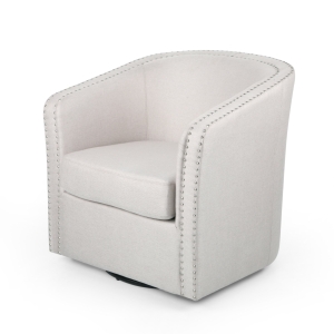 Barrel Style Upholstered Swivel Club Chair with Contemporary Design, Nailhead Trim, 31.25" L x 30.25" W x 31.25" H, Wheat