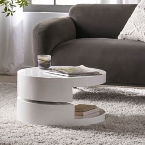 Modern Rotating Coffee Table with 2 Circular Swivel Levels, High Gloss Finish, 23.6" x 23.6" x 13", White