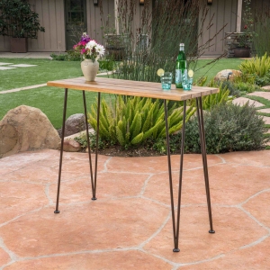 Vinsetto Modern Outdoor Industrial Teak Finished Acacia Wood Bar Table with Iron Hairpin Legs, Outdoor Acacia Wood with Teak Finish, 47.25" L x 18.25" W x 40" H, Brown