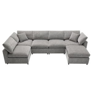 130" x 65" Modern Modular Cloud Sofa Bed with Ottoman, 6-Seat, Convertible U Shaped Sofa for Living Room, Apartment, Gray