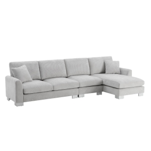 119" x 55" Modern Oversized Sectional Sofa with 2 Free Pillows and Chaise, L-Shaped 5-Seat Chenille Indoor Furniture for Living Room, Light Gray