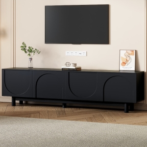 Vinsetto Graceful TV Stand with Arch Cabinets for TVs Up to 78", Minimalist Entertainment Center with Solid Wood Legs and Adjustable Shelves, Black