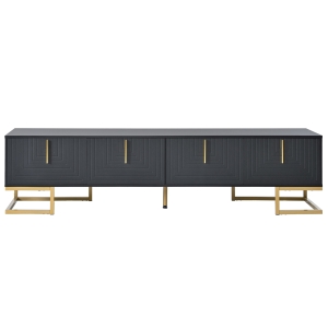 Vinsetto Modern TV Stand with Metal Legs and Gold Handles for TVs Up to 80", Media Console Table with Cabinets and Adjustable Shelves, Black+Gold