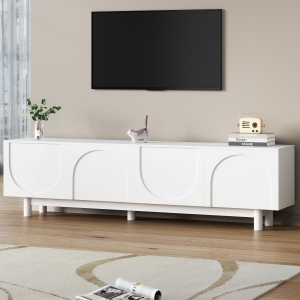 Vinsetto Graceful TV Stand with Arch Cabinets for TVs Up to 78", Minimalist Entertainment Center with Adjustable Shelves and Cable Management, White