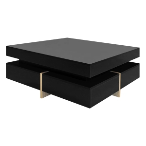 Vinsetto Modern High Gloss Coffee Table with 4 Drawers, Multi-Storage Square Cocktail Tea Table with Wood Grain Legs, 31.5''x31.5'', Black
