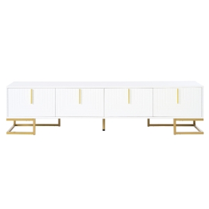 Vinsetto Modern TV Stand with Metal Legs and Gold Handles for TVs Up to 80", Media Console Table with Cabinets and Adjustable Shelves, White+Gold