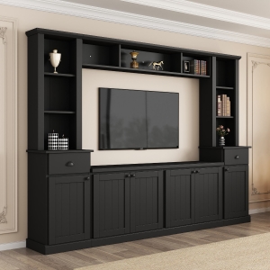 Vinsetto Minimalist Storage TV Stand for TVs Up to 75" with Adjustable Shelves, Entertainment Wall Unit Set for Living Room, 103" L x 15" W x 77" H, Black