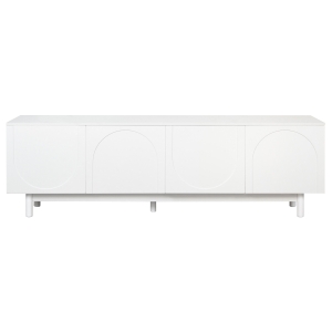 Graceful TV Stand with Arch Cabinets for TVs Up to 78", Minimalist Entertainment Center with Adjustable Shelves and Cable Management, White