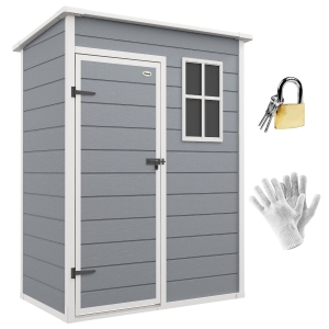 Outsunny Resin Garden Shed, 5'x3' Outdoor Storage Shed with Lock, Window, Vent, Utility Tool Shed for Backyard, Patio, Gray