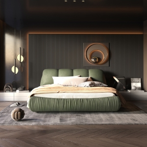 Queen Size Upholstered Bed with Oversized Padded Backrest, Solid Wood Frame, Adjustable Mattress Heights, 96.5" L x 70" W x 43.5" H, Green