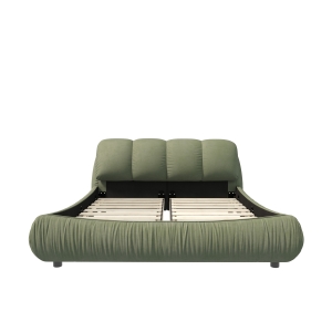 Queen Size Upholstered Bed with Oversized Padded Backrest, Solid Wood Frame, Adjustable Mattress Heights, 96.5" L x 70" W x 43.5" H, Green