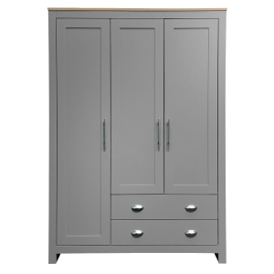 3 Door Storage Wardrobe with Cabinets, 2 Hanging Rods, and Drawers, 47" L x 20" W x 68" H, Gray