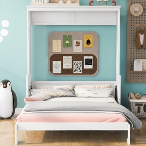 Vinsetto Space-Saving Design Queen Size Murphy Bed with Shelf, Solid Wood and MDF, 86" L x 69.5" W x 87" H, White