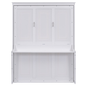 Vinsetto Space-Saving Design Queen Size Murphy Bed with Shelf, Solid Wood and MDF, 86" L x 69.5" W x 87" H, White