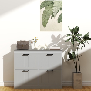 HOMCOM Shoe Storage Cabinet with 4 Flip Drawers and Adjustable Shelves, Narrow Shoe Cabinet for 20 Pairs of Shoes, Grey