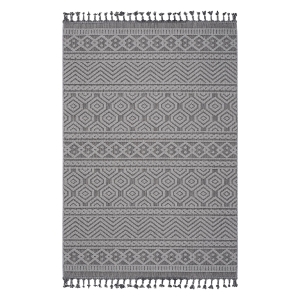 4x6 Stain Resistant Geometric Indoor Outdoor Area Rug, Kid and Pet-Friendly Non-Shedding Carpet, 74" L x 48" W x 0.3" H, Gray+White