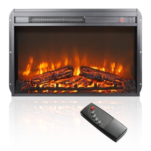 26" Overheating Protection Electric Fireplace Insert with Remote Control and Timer, Ultra-Thin Heater with Realistic Flame, Antique Black