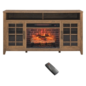 55" TV Media Stand with Remote Control Electric Fireplace, Adjustable Shelves, and Cable Management, Reclaimed Barnwood