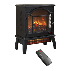 18" 3D Flame Electric Infrared Quartz Fireplace Stove with Adjustable Thermostat, Remote Control, and Safety Features, Antique Black